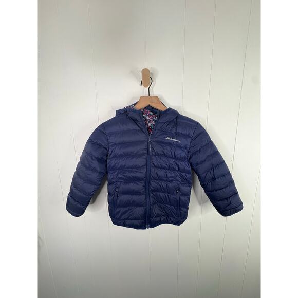 Eddie Bauer Reversible Down Puffer Jacket Toddler Girl XS 5/6 Winter Coat Floral - Picture 2 of 13